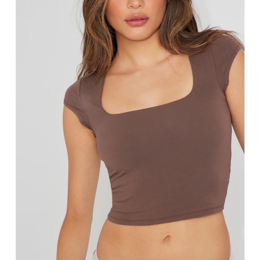 Garage Brown Square Neck Crop Top
